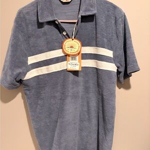 Faherty Terry Cloth Polo Shirt Blue White Stripe Short Sleeve Men’s New w/ Tags